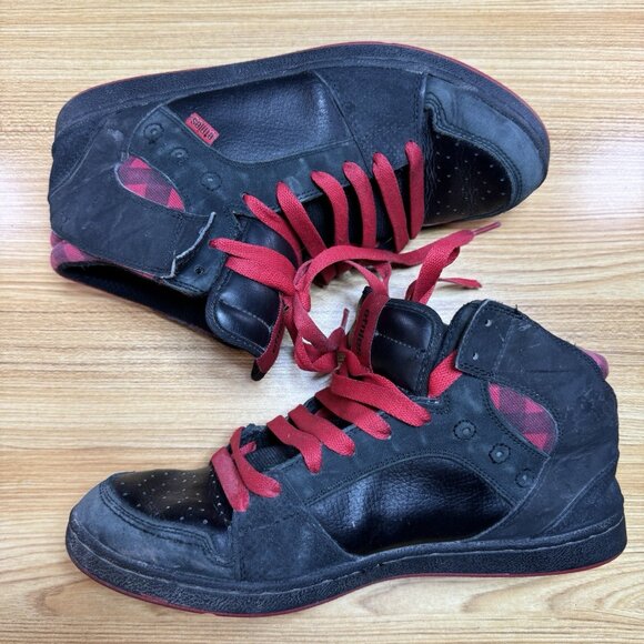 Vintage Etnies Shoes Mens US 10.5 Chunky Skater Y2K Black Red Plaid Trashed Worn - Picture 3 of 7